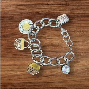 Vintage GUESS Charm Silver Chain Bracelet